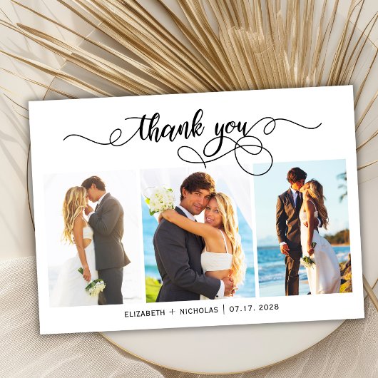 Chic Script 3 Photo Collage Mariage Carte de remer