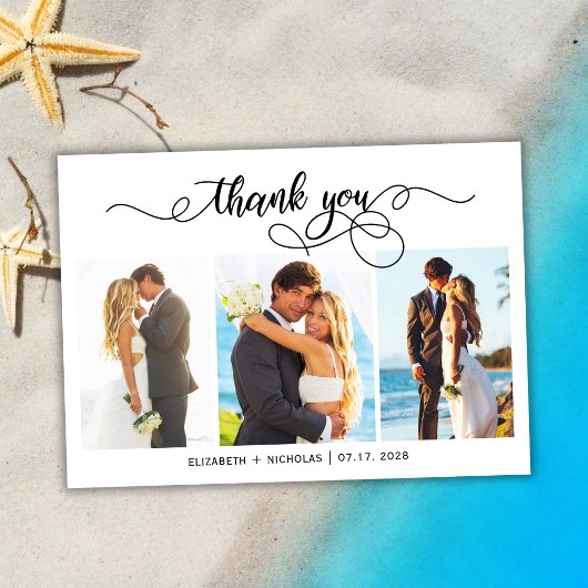 Chic Script 3 Photo Collage Mariage Carte de remer