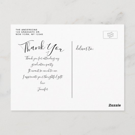 Chic Script 4 Foto Collage Afstuderen Hartelijk da Briefkaart (Achterkant)