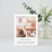 Chic Script 4 Foto Collage Baby Shower Bedankje Briefkaart (Staand voorkant)