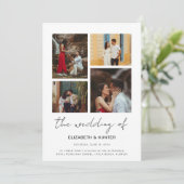 Chic Script 4 Foto Collage QR Code RSVP Weddenscha Kaart (Staand voorkant)