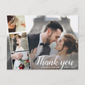 Chic Script 4 Photo Collage Wedding Hartelijk dank Briefkaart (Voorkant)