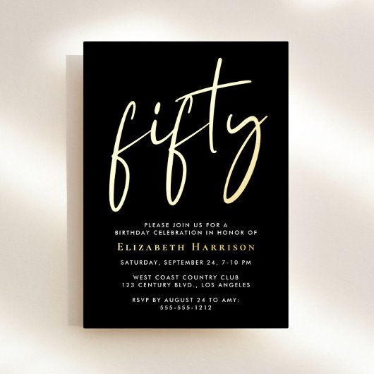 Chic Script 50th Birthday Party Folie Uitnodiging