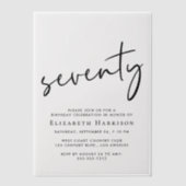 Chic Script 70ste verjaardagsfeestje Vellum Uitnodigingen (Voorkant)