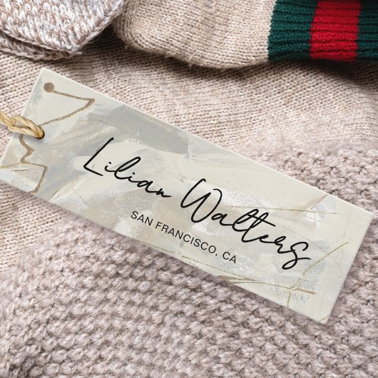 Chic Script Abstract Crème Beige Kleding Hanglabel Contactkaartje