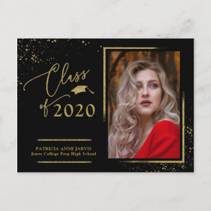 Chic Script Afstudeeraankondiging Festive Goud Gli Briefkaart