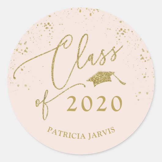 Chic Script Afstuderen Feestelijk Goud Glitter Ronde Sticker (Voorkant)