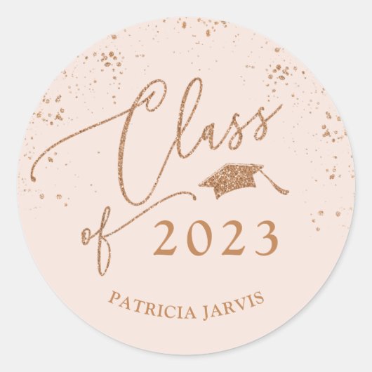 Chic Script Afstuderen Feestelijk Roze Goud Glitte Ronde Sticker (Voorkant)