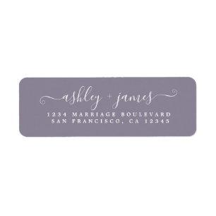 Chic Script Ash Paars Wedding Return Address Etiket