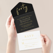 Chic Script Black 40ste verjaardagsfeestje All In One Uitnodiging