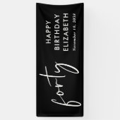 Chic Script Black 40ste verjaardagsfeestje Spandoek (Verticaal)