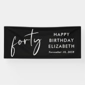 Chic Script Black 40ste verjaardagsfeestje Spandoek (Horizontaal)