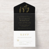 Chic Script Black 50ste verjaardagsfeestje All In One Uitnodiging (Binnenkant)
