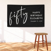 Chic Script Black 50ste verjaardagsfeestje Spandoek