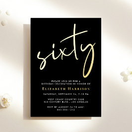 Chic Script Black 60th Birthday Party Gold Folie Uitnodiging