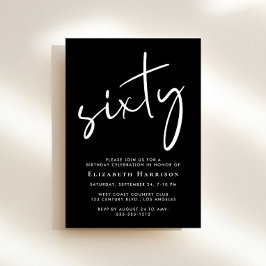 Chic Script Black 60th Birthday Party Kaart
