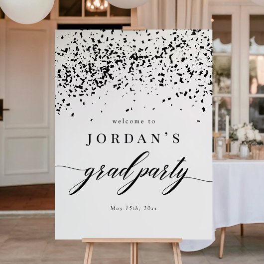 Chic Script Black Confetti Graduation Party Sign Poster