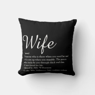 Chic Script Black en White Wife Definition Kussen