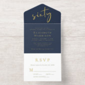 Chic Script Blauw 60ste verjaardagsfeest All In One Uitnodiging (Binnenkant)