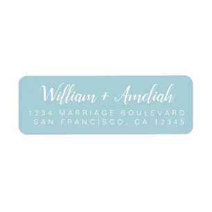 Chic Script Blauwe Schittering Trouwretouradres Etiket
