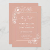 Chic script bloem omtrek stoffig roze trouwen kaart (Voorkant / Achterkant)