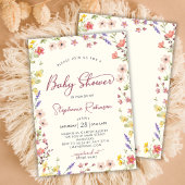 Chic Script Boho Wildflower Girl Baby shower Kaart