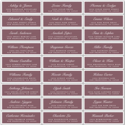 Chic Script Bourgogne Mariage Étiquette de adresse (Devant)