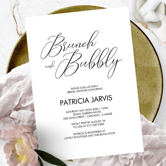 Chic Script Brunch en Bruisende Bruiloftsdouche Kaart