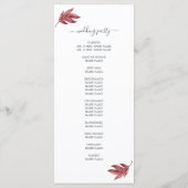 Chic Script Burgundy Blad Minimal Huwelijk Programma (Achterkant)