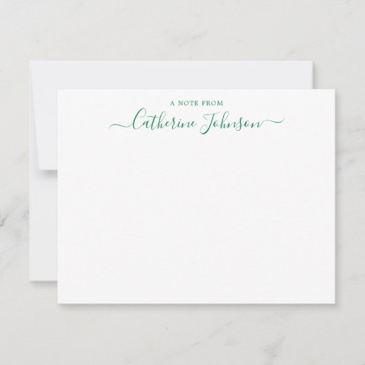 Chic Script Calligraphy A Note of Forest Green Notitiekaartje (Voorkant)