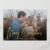 Chic Script Calligraphy kerstparen foto Folie Feestdagenkaart (Voorkant)