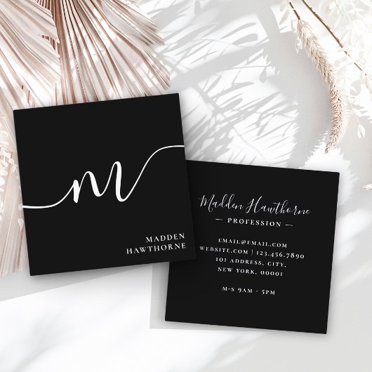 Chic Script Calligraphy Zwart Cadeaubon Vierkante Visitekaartjes