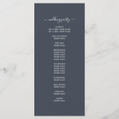 Chic Script Dark Blue Simple Minimal Wedding Programma (Achterkant)