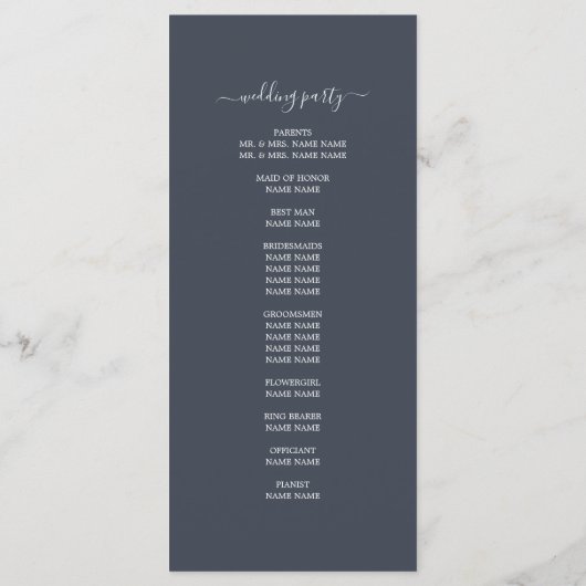 Chic Script Dark Blue Simple Minimal Wedding Programma (Achterkant)