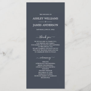 Chic Script Dark Blue Simple Minimal Wedding Programma