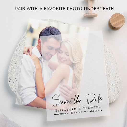 Chic Script De Vellum-overlay-datum opslaan Vellum Uitnodigingen