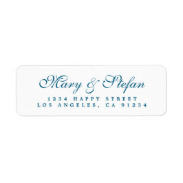 Chic Script Dodger Blue Wedding Retouradres Etiket