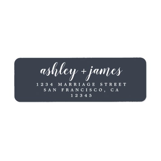 Chic Script Donkerblauwe Huwelijksreactieadres Etiket (Voorkant)