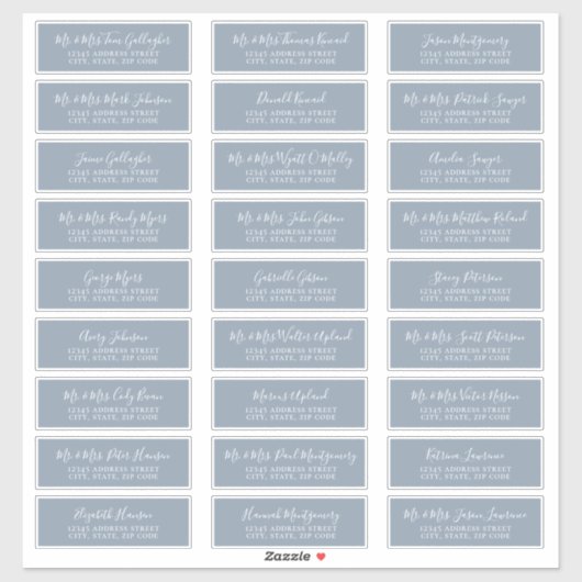 Chic Script Dusty Blue Guest Étiquettes de adresse (Feuille)