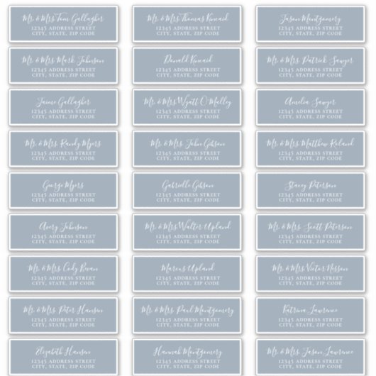 Chic Script Dusty Blue Guest Étiquettes de adresse (Devant)