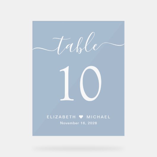 Chic Script Dusty Blue Mariage Numéro de table (Recto)