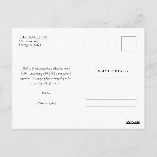 Chic Script Eenvoudige Elegante bruiloft Dank u Fo Briefkaart (Achterkant)
