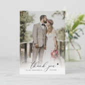 chic script eenvoudige foto bruiloft bedankt (Staand voorkant)