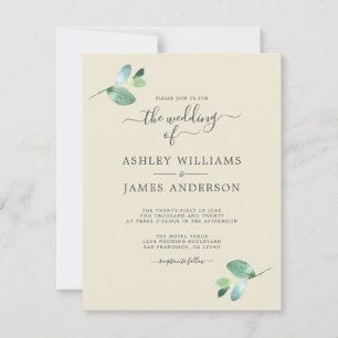 Chic Script Eucalyptus Foliage Minimal Weddenschap Kaart