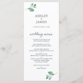 Chic Script Eucalyptus Foliage Minimal Weddenschap Menu (Voorkant)