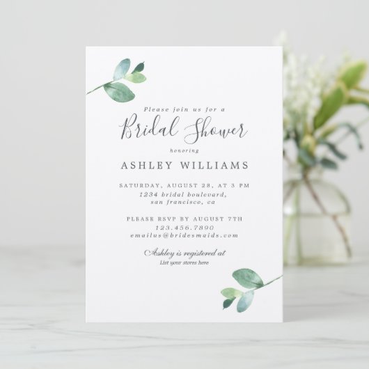 Chic Script Eucalyptus Foliage-Vrijgezellenfeest Kaart (Staand voorkant)