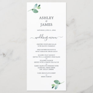 Chic Script Eucalyptus Loof Minimal Huwelijk Menu