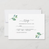 Chic script eucalyptusblad minimale trouwdag RSVP kaartje (Voorkant)