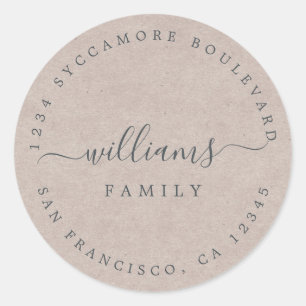 Chic Script Familienaam Kraft Papier Retouradres Ronde Sticker