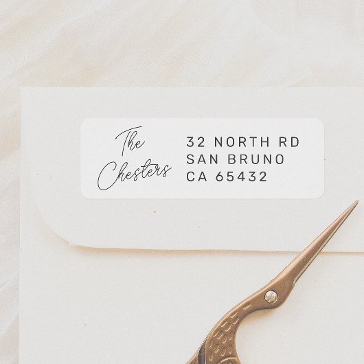 Chic Script Family Name & Modern Left Address Etiket